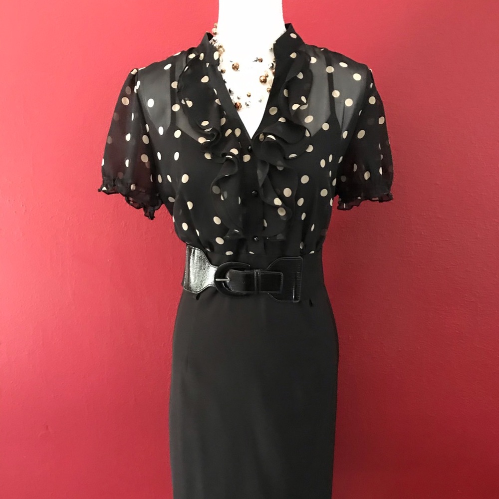 Little black ALYX dress w/beige polka dots Sz. 16